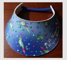 Curlee Lace Adjustable Sun Visor St. Thomas Virgin Islands Blue Parrots Design