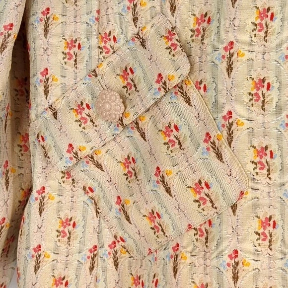 VTG Womens Sag Harbor Tapestry Brocade Boho Blazer Jacket Ivory Pink Floral 16P - Image 2 of 4