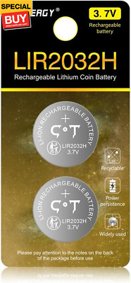 2 Pack 3.7V Lir2032H Rechargeable Coin Batteries for Key Fob,High Capacity 70mAh