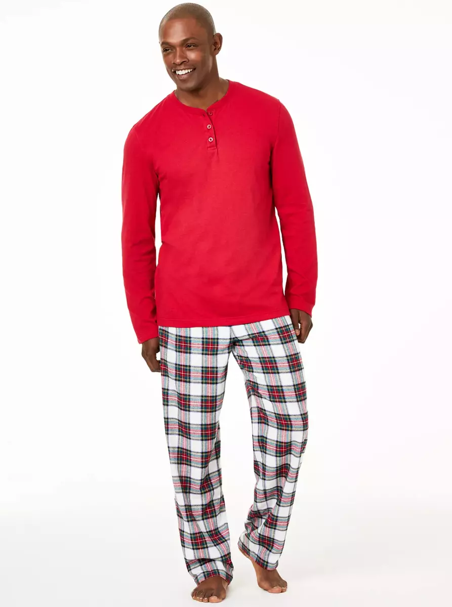 FAMILY PAJAMAS Men s 2 Piece Mix It Stewart Plaid Pajama Set sz M Medium Red PJs