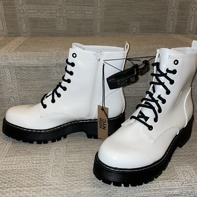 Steve Madden NYC Womens Ankle Boots Sz 11 M White Black Lug  display picture 3