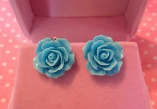 Rose Clip On Earrings Blue - Handmade