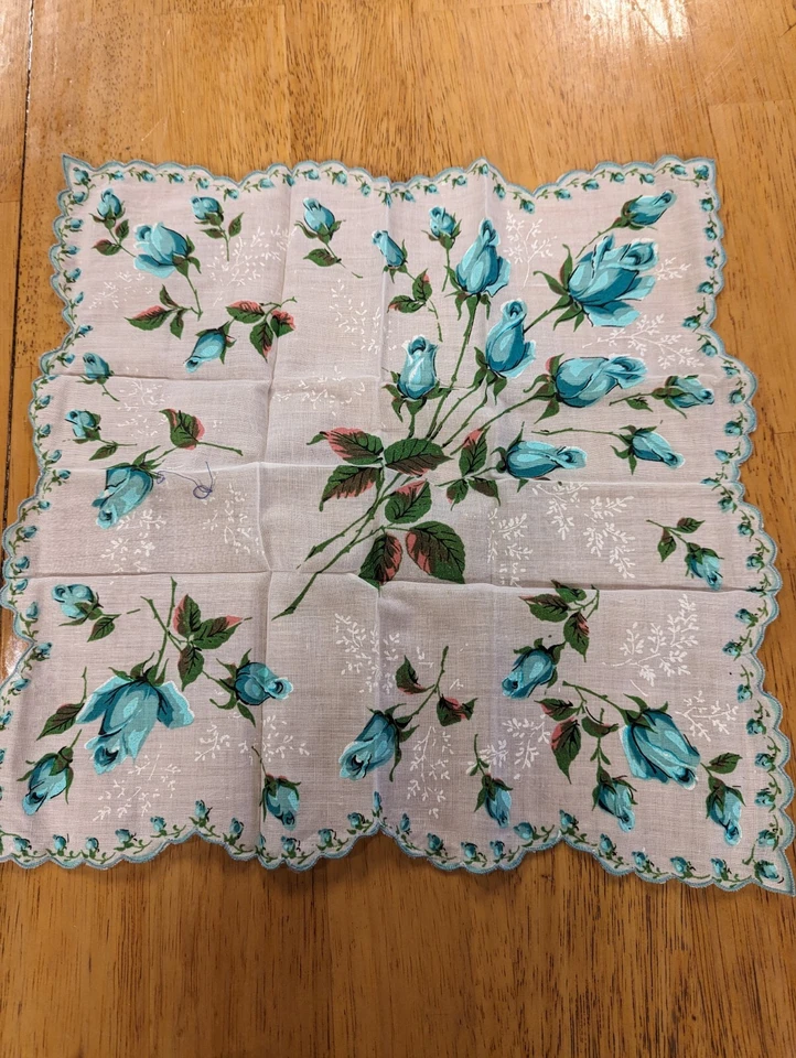 Love of 4 复古 Hankies Greens 童话日手帕 50 年代花朵 — 第 4/4 张图片