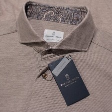 Emanuel Berg NWT Marseille Casual Button Down Shirt Size 42 16.5 L Brown Pique