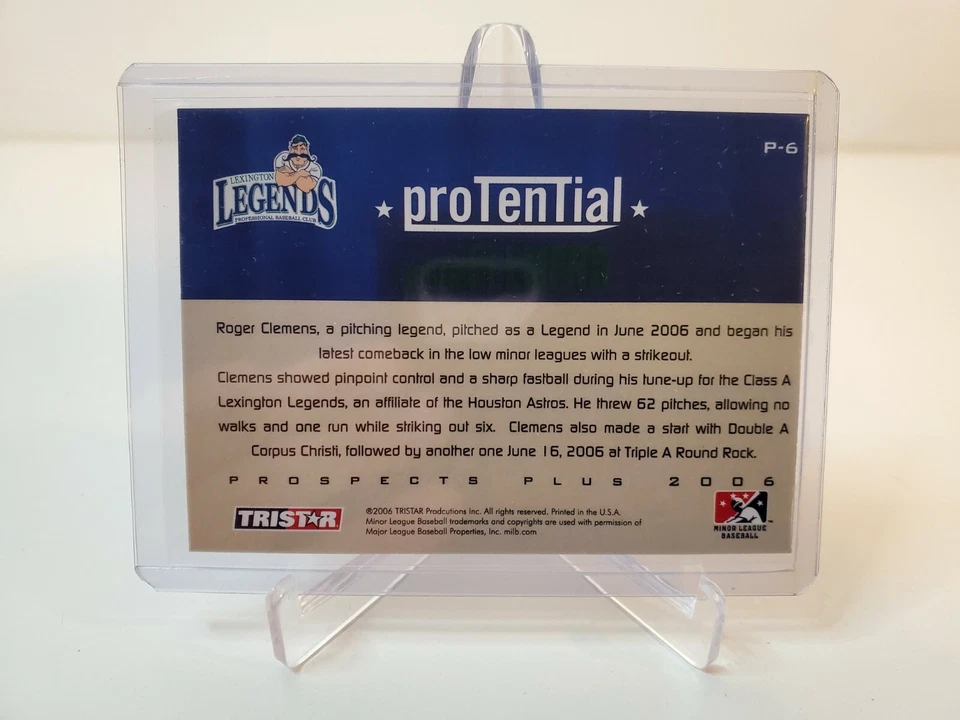 Tarjeta insertada TriStar Prospects Plus ProTential #P-6 2006 Roger Clemens Legends  Foto 2 de 2