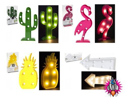 FUNKY LED PARTY WALL LIGHT FLAMINGO PINEAPPLE CACTUS ARROW - Picture 1 of 5