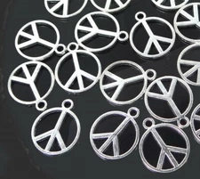 20 Antique Silver Pewter/ Alloy Peace Sign Filigree Charm Pendant Beads 14mm 