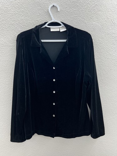 Camicia donna Worthington taglia 12 nera velluto manica lunga abbottonata  - Foto 1 di 10
