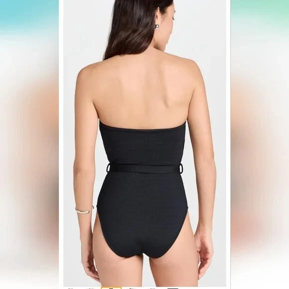 Traje de baño Shoshanna Hive texturizado bandeau con cinturón de una pieza, negro, 4, 6 Foto 4 de 4