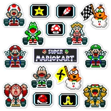 Super Mario Kart Stickers SMK Super Nintendo SNES Pixel Art 16 Sticker Pack