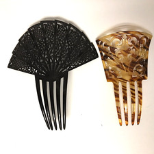 Vtg Spanish Mantilla Flamenco Hair Combs Black Celluloid  Faux Tortoiseshell
