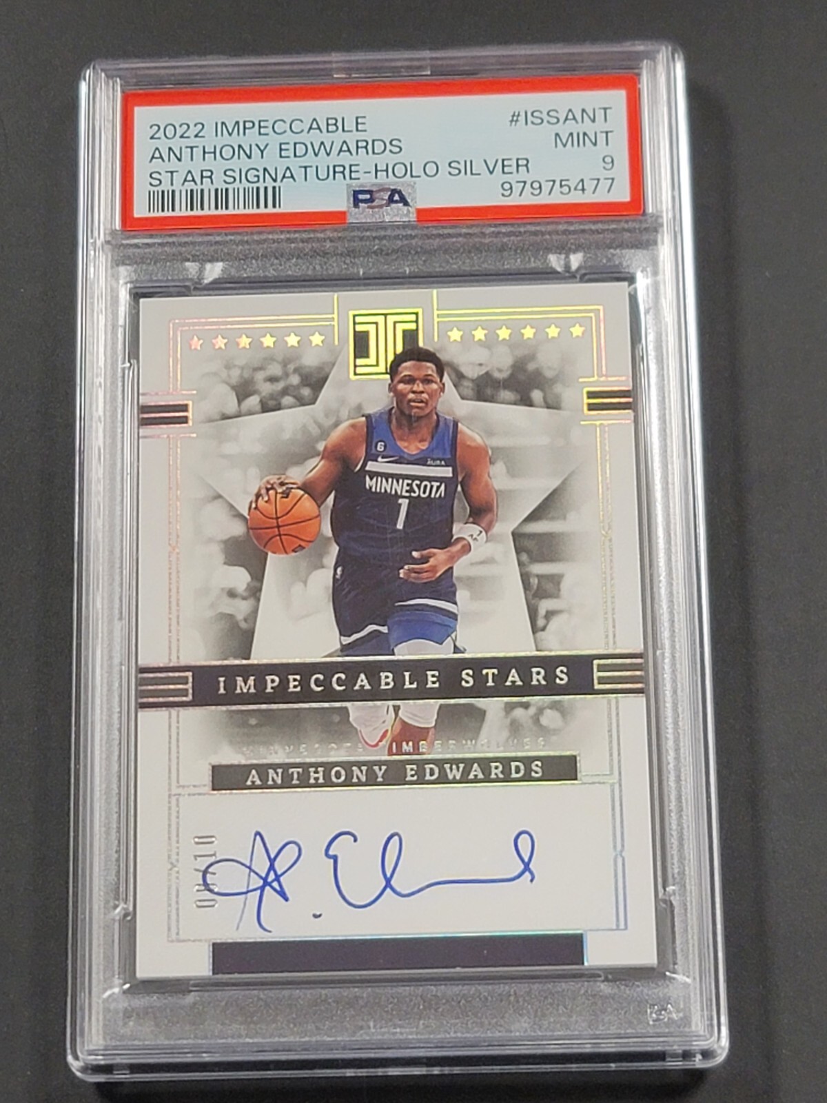 Anthony Edwards Autographed Signed Minnesota Timberwolves 2022 Impeccable Star Holo Silver /10 - PSA 9 Mint 