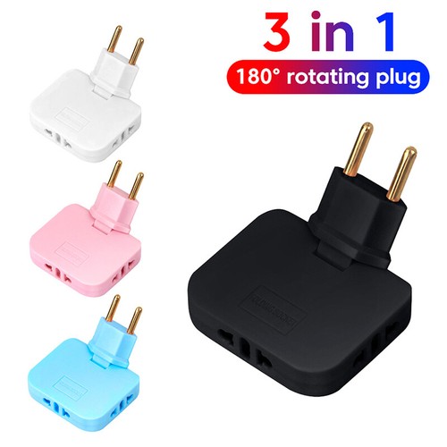 180 Degree Rotatable Socket 3-in-1 EU Plug Converter Travel EU Extension Plug - Afbeelding 2 van 16