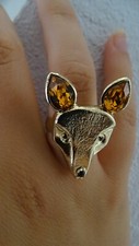 Bague signée Philippe Ferrandis"La Biche",métal doré,cristaux couleur ambre Neuf