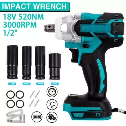 Brushless Cordless Impact Wrench Rattle Gun 18V 1/2" 4PC Impact Socket Set