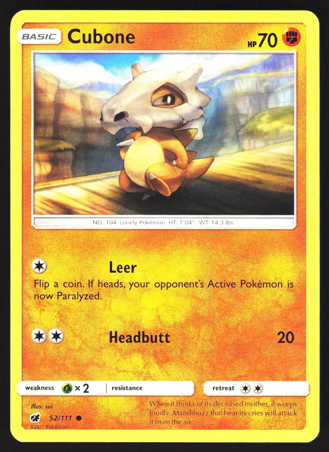 Cubone 52/111 Common Crimson Invasion Pokemon Moderately Played