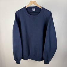 Vintage 90s Russell Athletic Sweatshirt Navy Blank Crewneck Made In USA Boxy 2XL