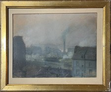 Tableau Pastel sec sur papier vers 1900 Post impressionniste Gare et train signé