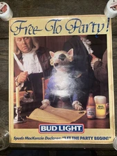 1987 Retro Bud Light Beer Spuds MacKenzie "Free To Party" 17" x 15" Poster