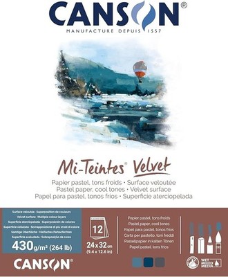 Canson Mi-Teintes Velvet Pastel Paper Pad Cool Tones 9.4 x 12.6 inches 12 sheets