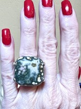 Beautiful Artisan/Designer Large Sterling Silver Ocean Jasper Statement Ring
