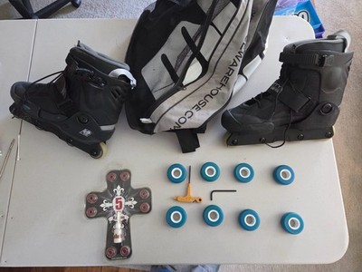 K2 Fatty Pro Men's Aggressive Inline Skates Black w/ Extra Wheels & Tools & Bag