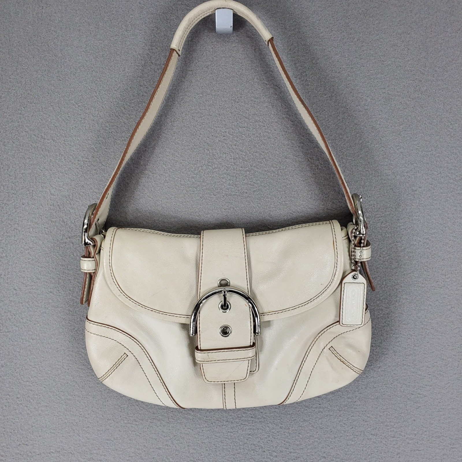 Coach Soho Flap Shoulder Bag White Leather Buckle 924… - Gem