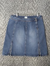 Vtg Y2K Calvin Klein Denim Skirt Medium Wash Double Slit Women's 10 Side Zip