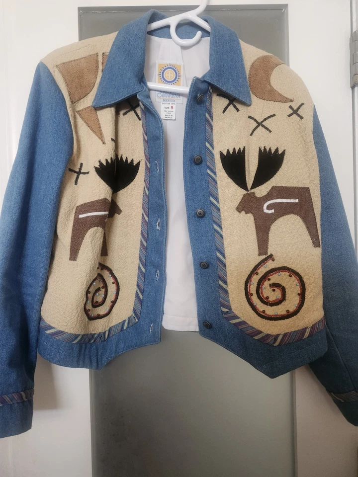 Chaqueta de Colección Victor Camarena Denim Art Wear Bordada Suroeste de México M Foto 3 de 4