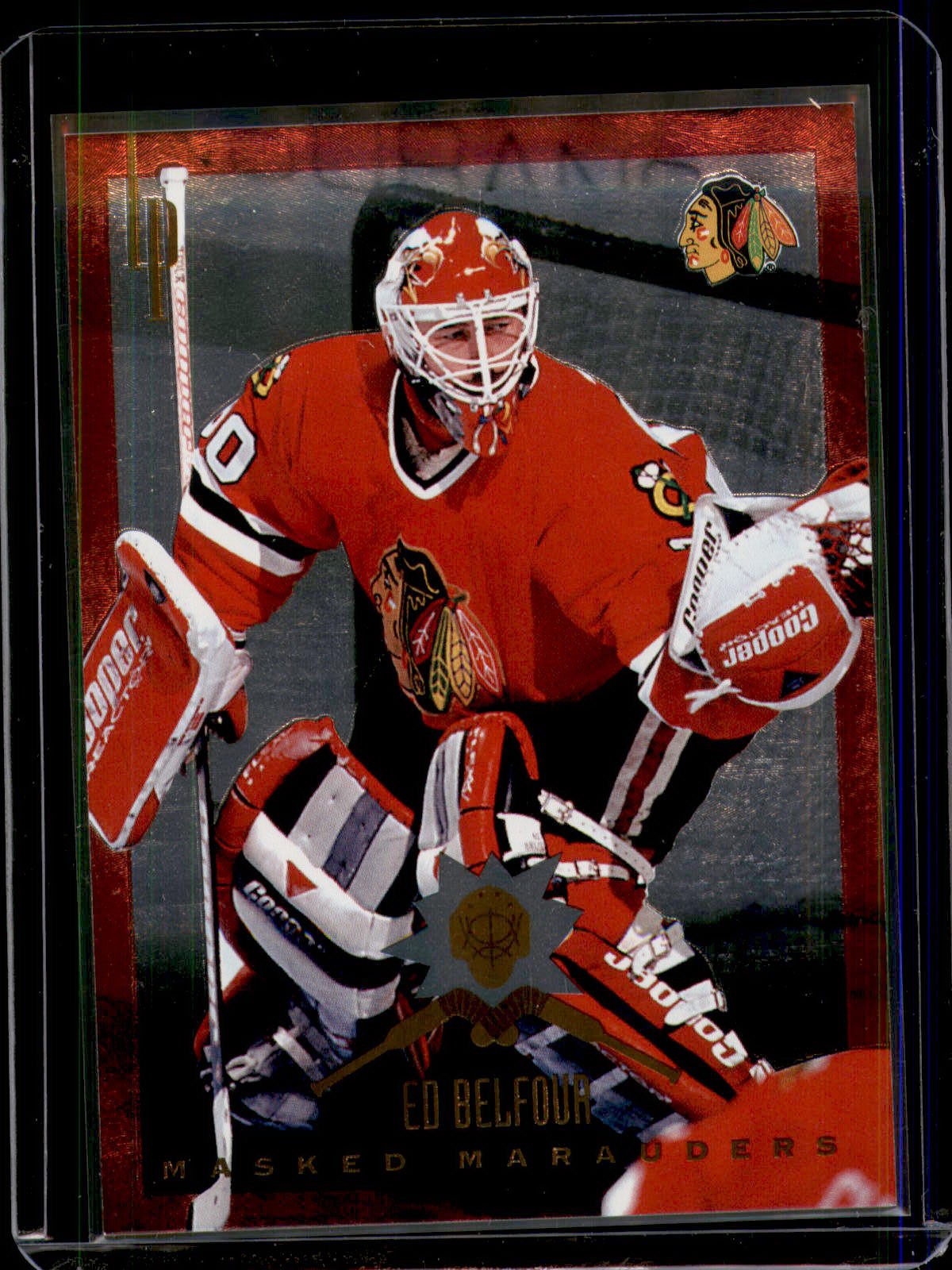 Ed Belfour #12 Hockey Cards 1996 Leaf Preferred Masked Marauders trading card — raw and PSA graded price guide