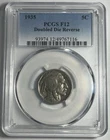 1935 DDR BUFFALO NICKEL DOUBLE DIE REVERSE GRADED PCGS F12