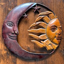 Vintage Celestial Sun & Moon Wall Plaque – Sculpted Boho Wall Decor