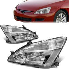 Headlight Assembly Compatible With Honda Accord 2003-2007 Chrome Housing Clear C