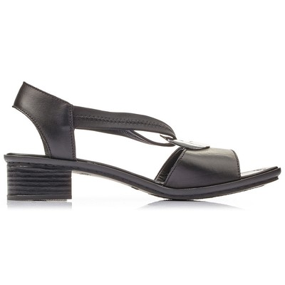 Women's leather sandals with rubber bands black Rieker 62662-01