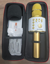 Bonaok Wireless Bluetooth Karaoke Microphone White and Gold in Case