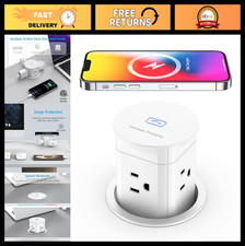 Pop Up Outlet with 15W Wireless Charger, 4 Outlets, Splash Resistant, Desk Gromm