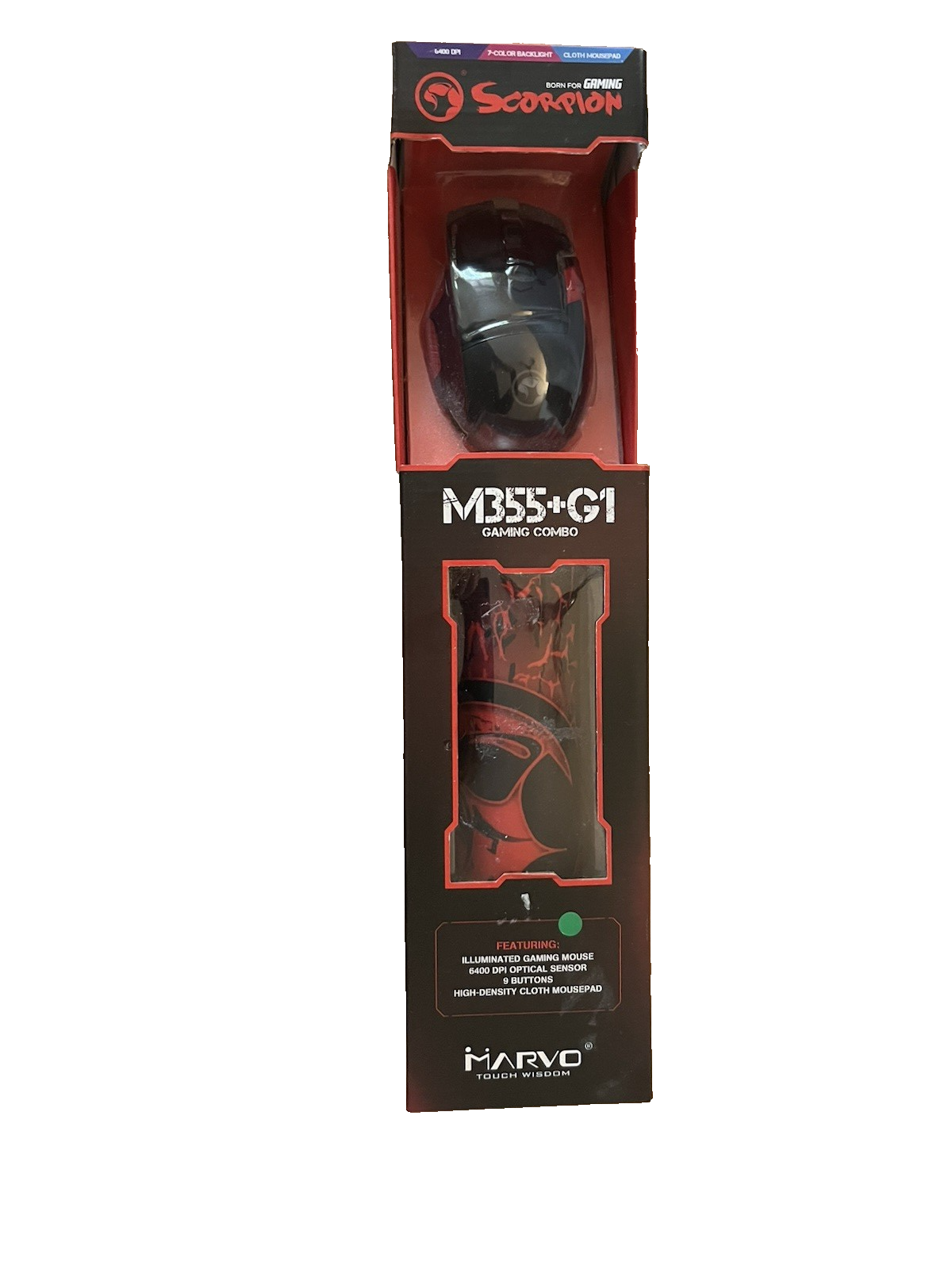 Marvo Scorpion M355 USB 7 Colour LED Black Gaming Mouse with mousepad new sealed