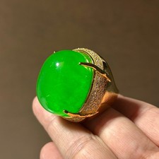 Real Natural Inlay Ice Green Burmese Jade Jadeite pigeon egg Amulet Rings
