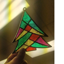 Stained Glass Christmas Tree Suncatcher Multicolor Window Hanging Decoration