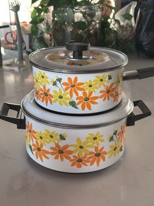 Vintage Ekco Country Garden Porcelain Clad Cookware 5qt Steamer Pots Italy 2