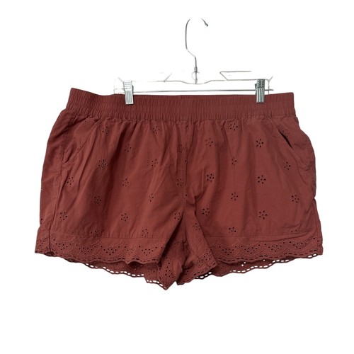 Maurices Red Eyelet Lace Hem Shorts Elastic Waist Pockets Casual Summer XXL