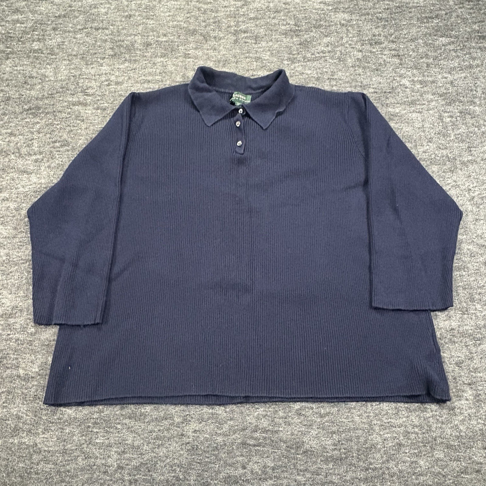 Lauren Ralph Lauren Ribbed Polo Shirt Womens 3X Blue Long Sleeve Plus Size