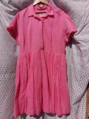 Tuesday of California Dress 2X Pink Joints Weed Embroidered 420 Snap Button Nice