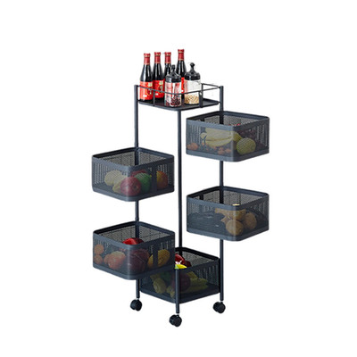 Five Layers 360 Degree Rotatable Trolley Storage Rack, Carbon Steel Storage Rack