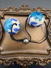 Vintage Blue Ceramic Ball Ponytail Holder 1  Balls With Silver Tone Separator