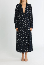 NWT GANNI Polka-Dot Georgette Wrap Midi Dress- Size EU 40