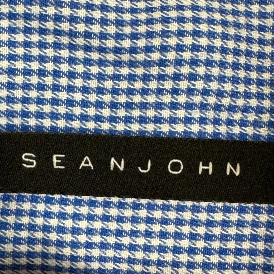 Sean John рубашка платье мужской 15,5 32-33 синий белый в полоску французский манжеты на пуговицах - Изображение 4 из 4