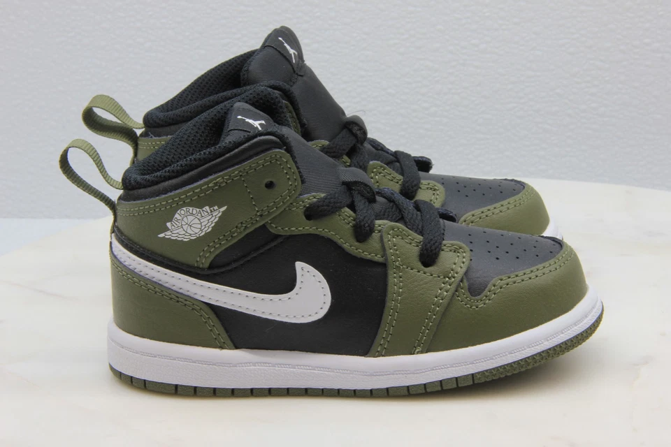 Nike Air Jordan 1 Mid (TD) Negro/Blanco-Oliva DQ8425 092 Niño pequeño Talla 8c Foto 3 de 4
