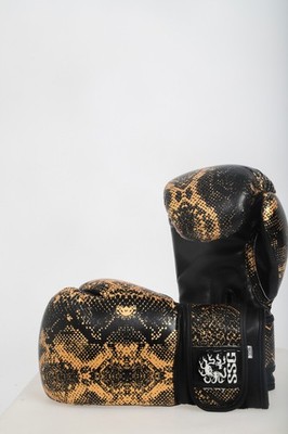 Stone Strike Gear Boxing Premium Quality Gloves Gold Snake Skin print 16 Oz