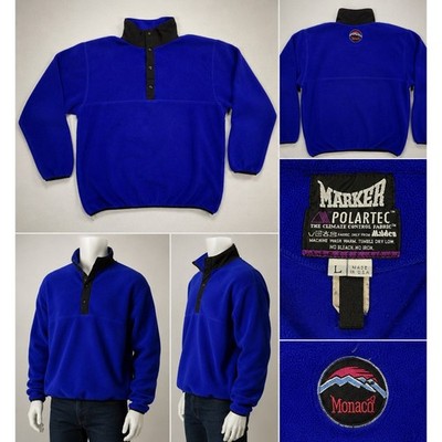 Vintage Marker Polartec Snap Fleece Pullover USA Blue Black Large
